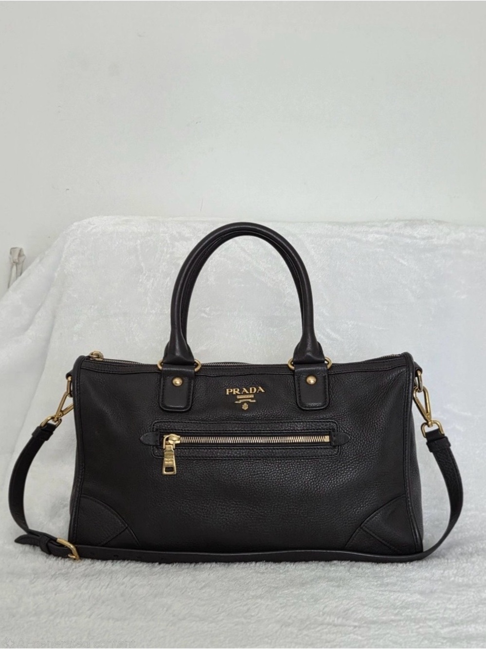 Prada Brown Leather Shoulder Bag with Gold Hardware